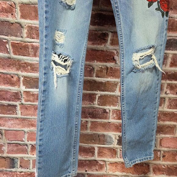 Hollister Skinny Jeans 28x30 | Distressed Rose Patch Vintage Y2K Denim Blue - Picture 6 of 6